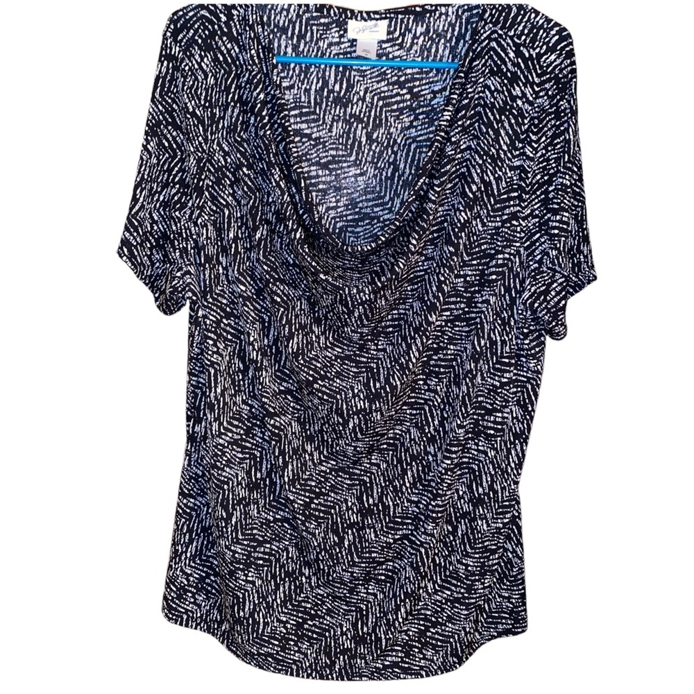 Jaclyn Smith Short-Sleeve Women’s Blouse. Black and white.  Size 1X